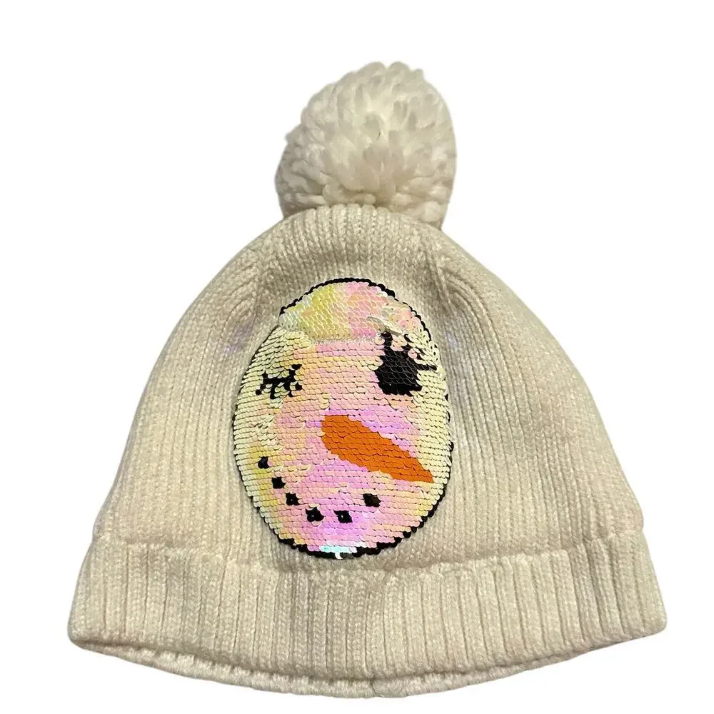 N'ice Caps Flippable Sequin Snowman Pom Pom Stocking Cap Girls S Small